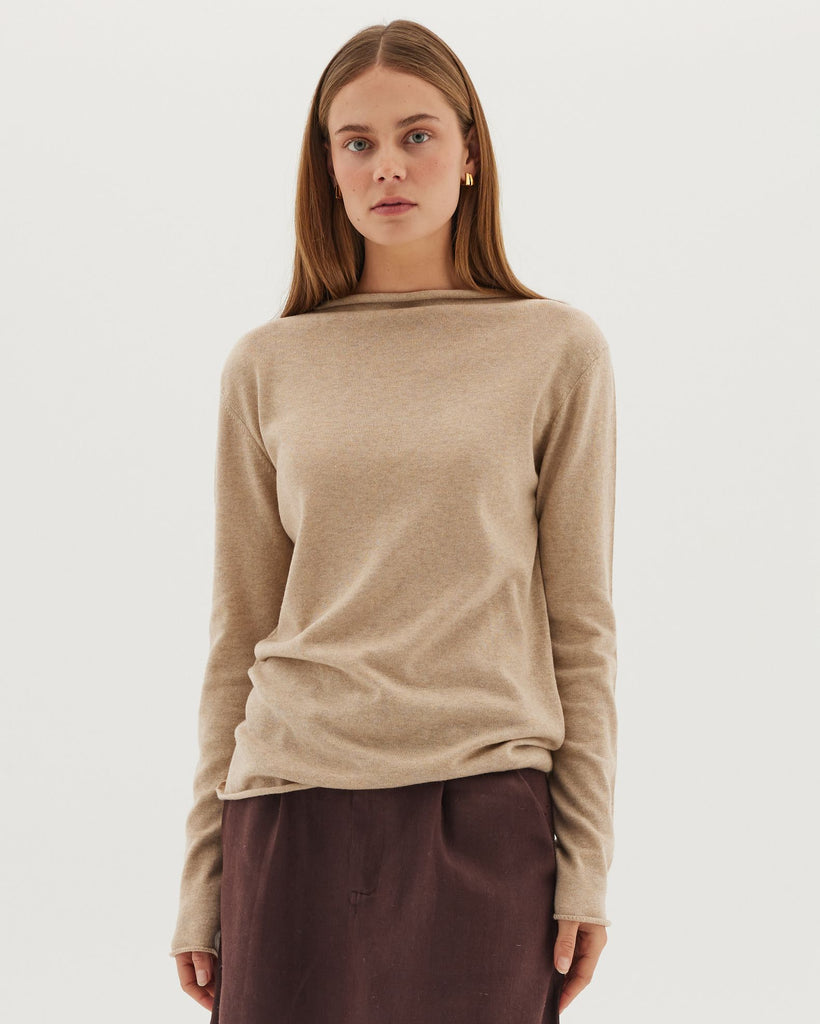 The Funnel Neck Top - Flax