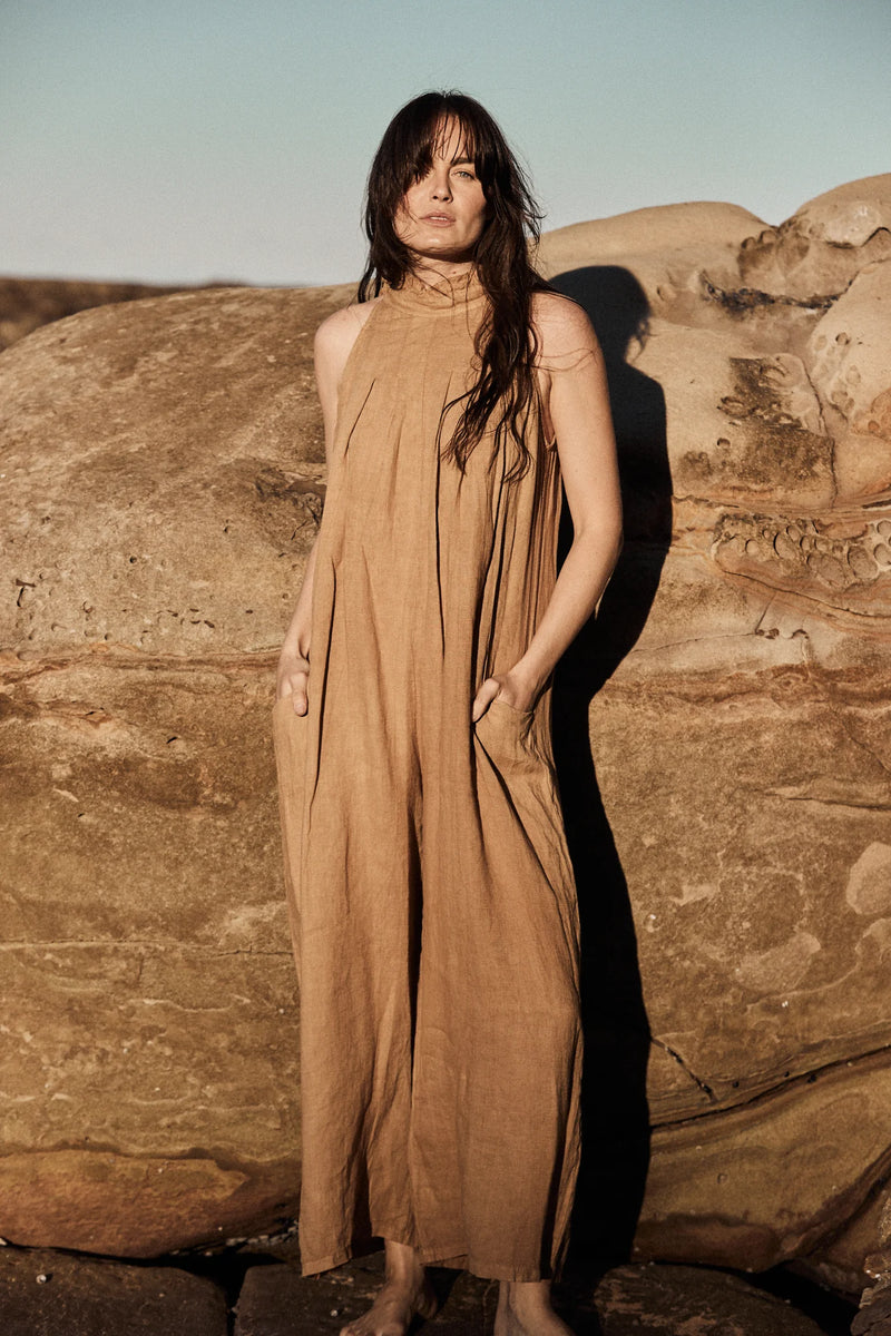 Rayol Linen Jumpsuit - Camel