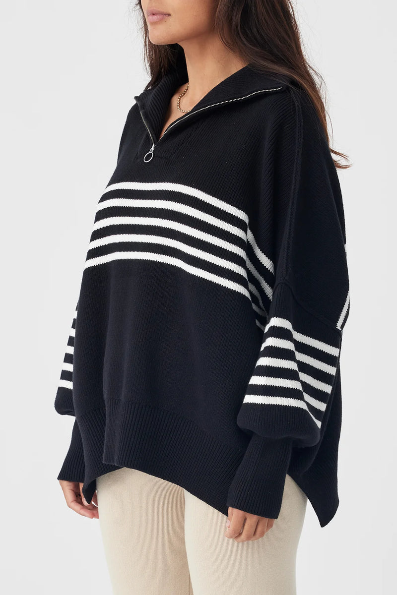 London Zip Stripe Sweater