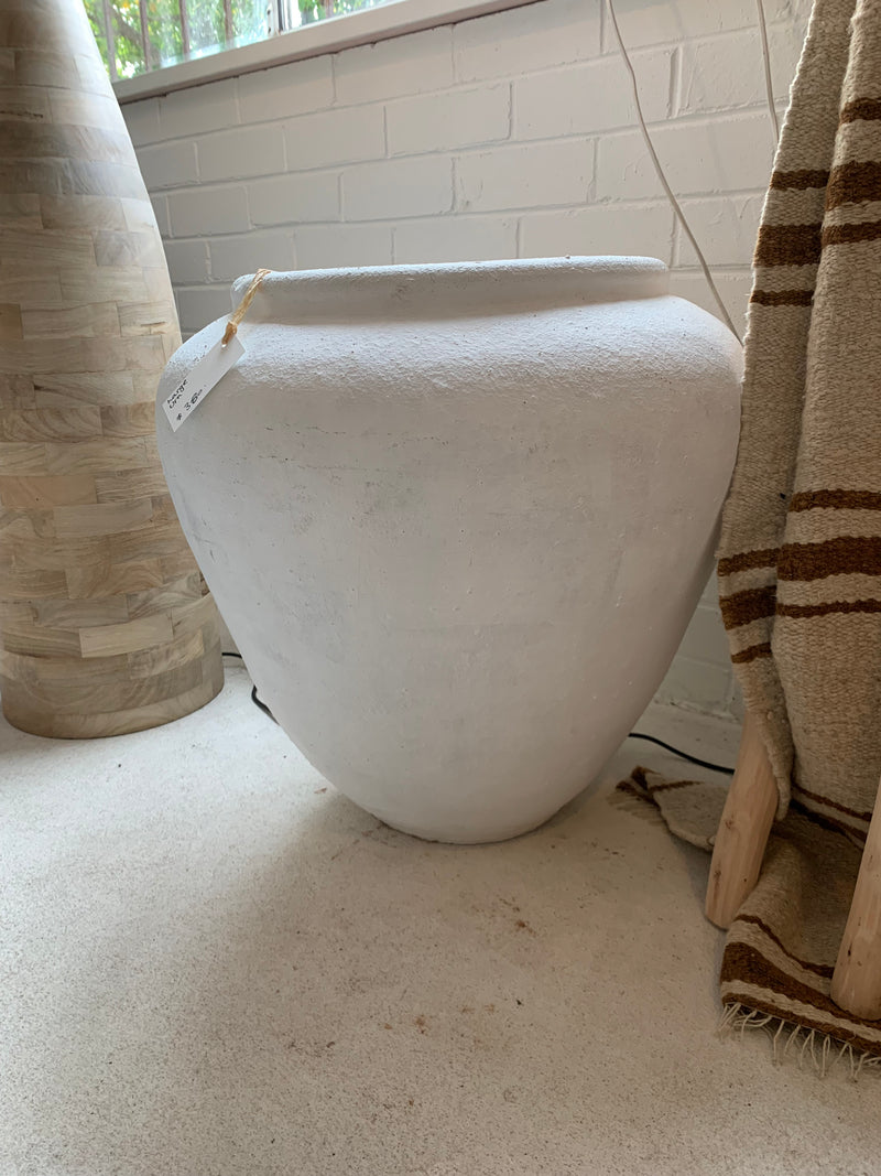 White painted large terracotta pot