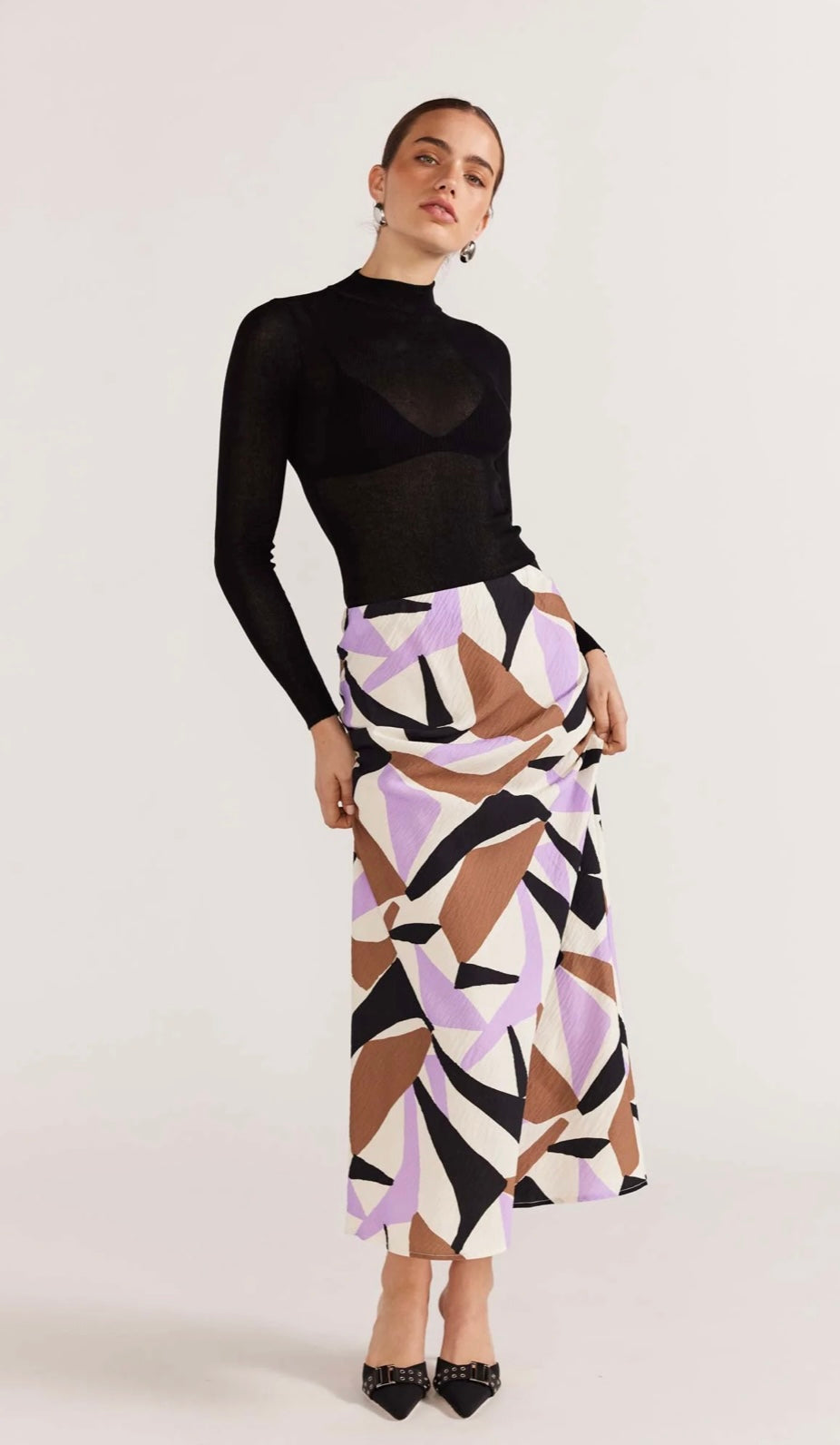 Evoke Bias Midi Skirt Abstract Geo