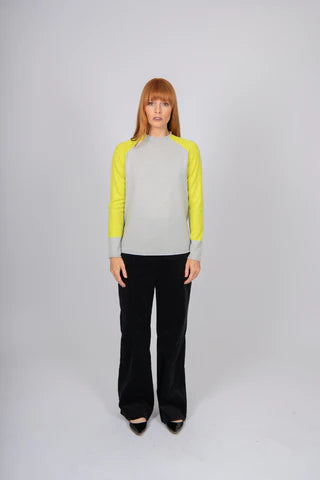 Colour Block Trim Pullover - Silver/Chartreu