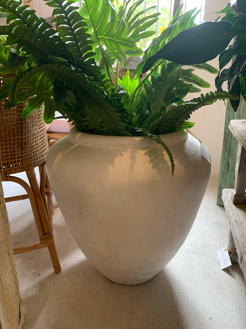 White painted large terracotta pot