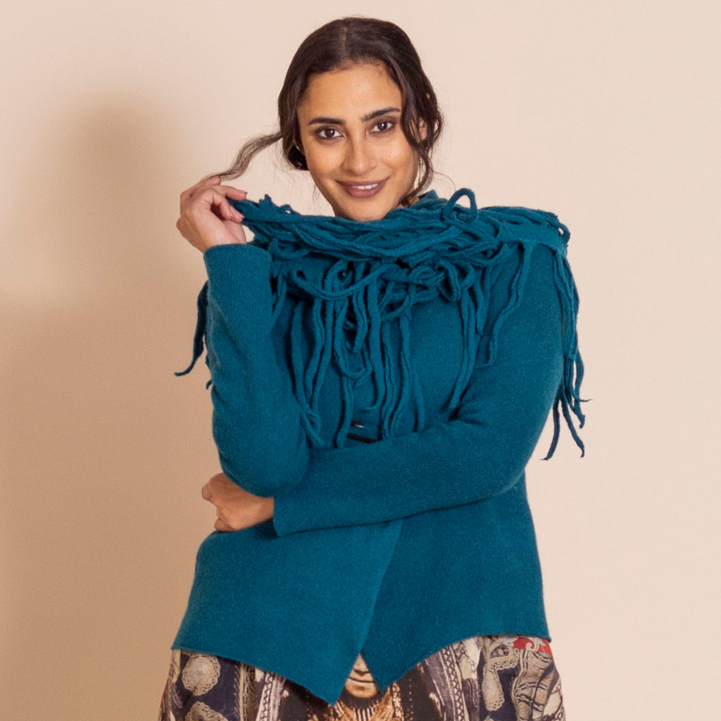 Felt Fringe Scarf (Teal or Scarlet)