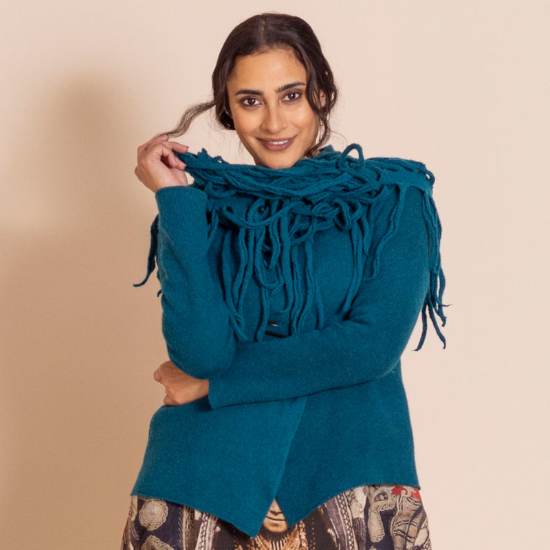Felt Fringe Scarf (Teal or Scarlet)
