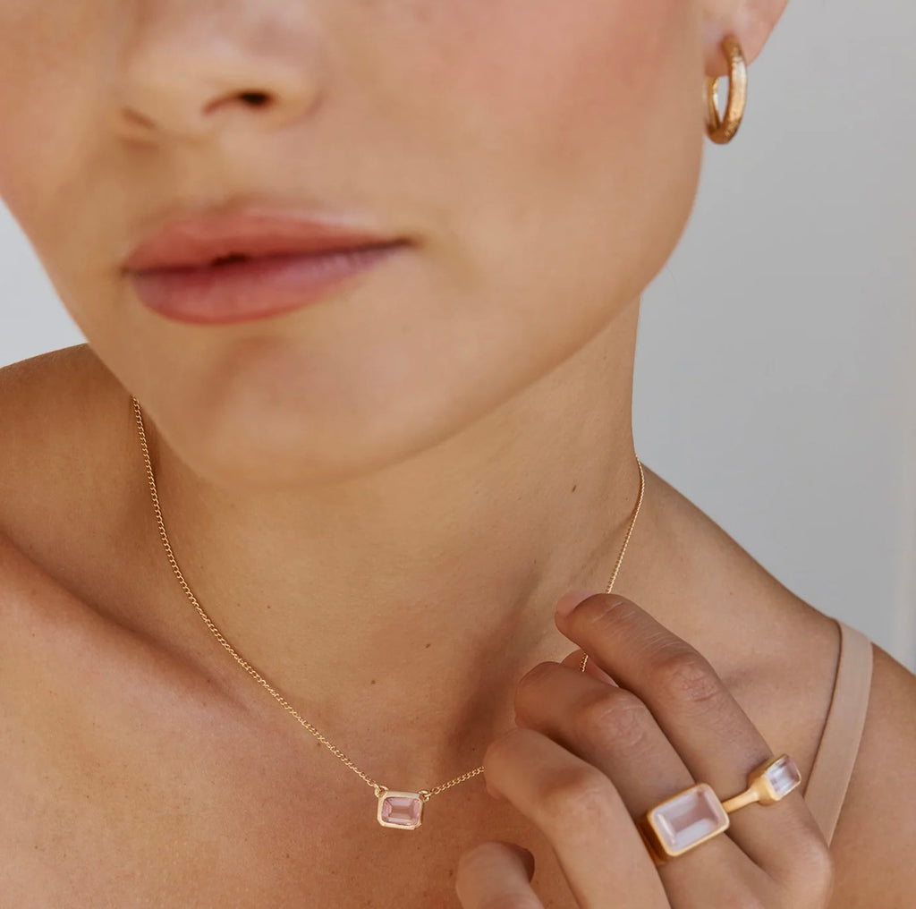 Rose Quartz Deco Necklace Gold