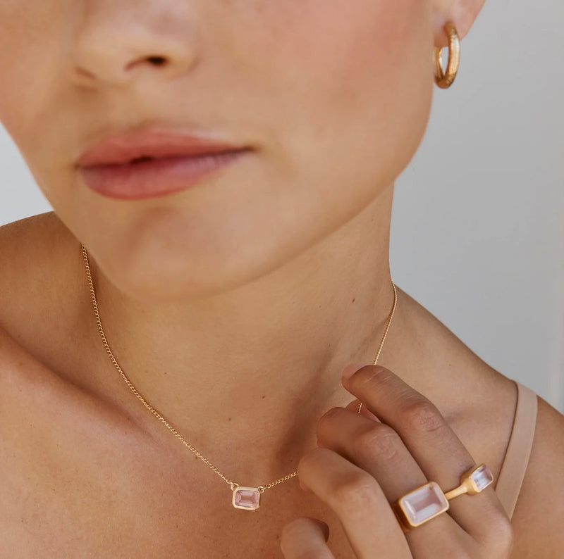 Rose Quartz Deco Necklace Gold