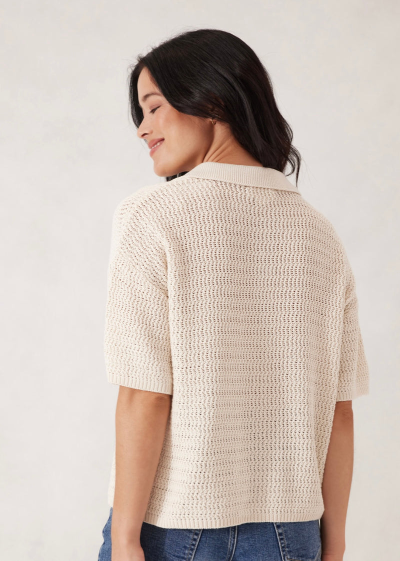 Boxy Button Through Knit Ecru