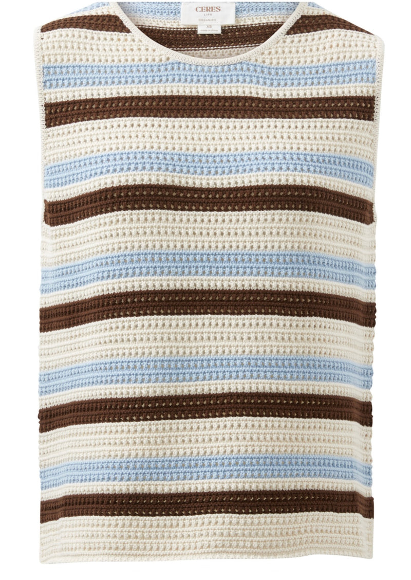 Mesh Knit Tank Chalk Choc Stripe