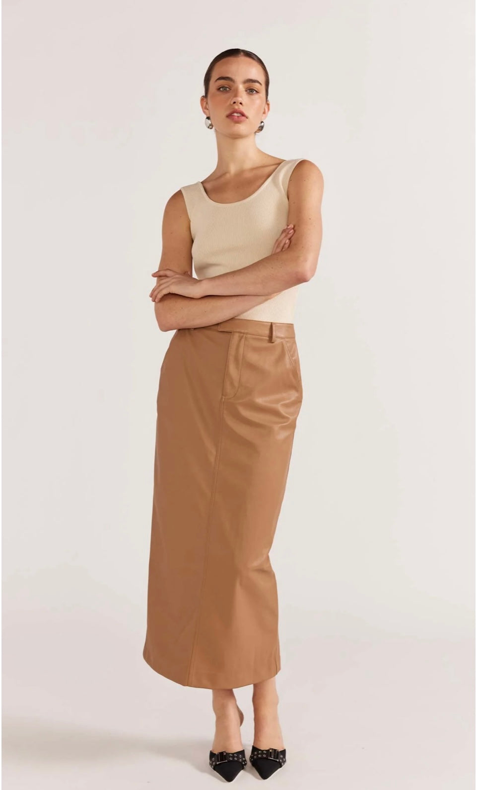 Cynthia PU Midi Skirt Camel