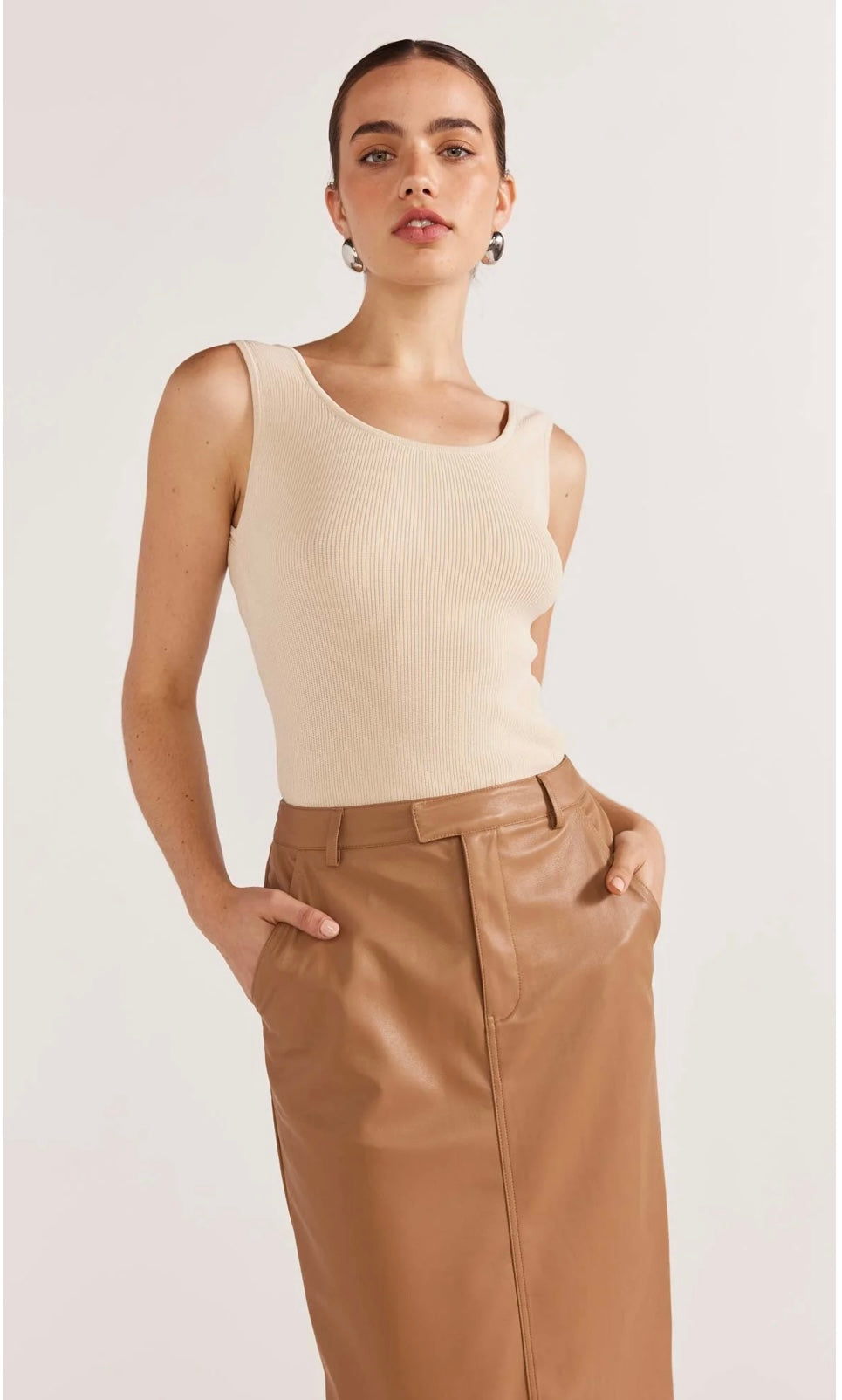 Cynthia PU Midi Skirt Camel