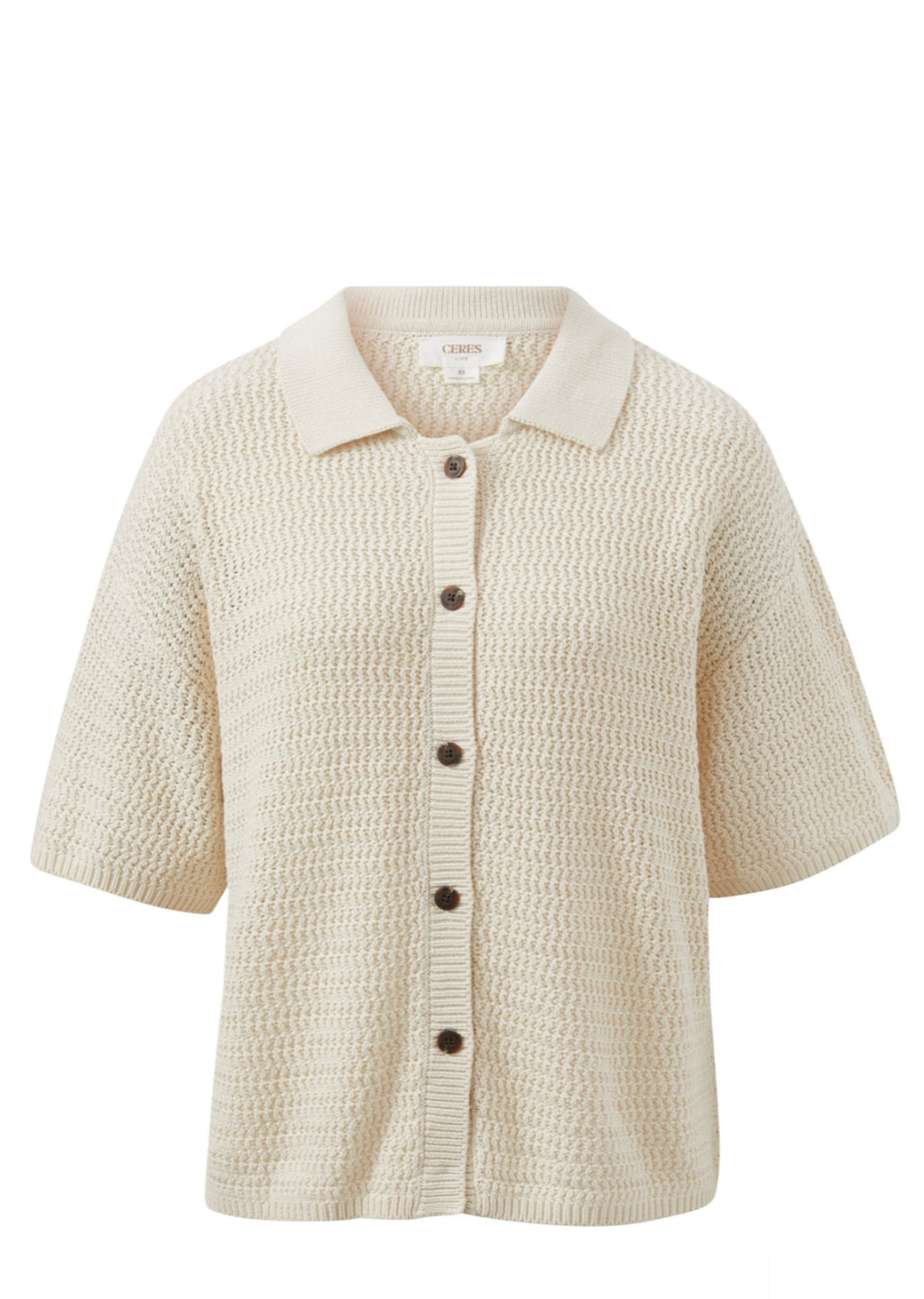 Boxy Button Through Knit Ecru