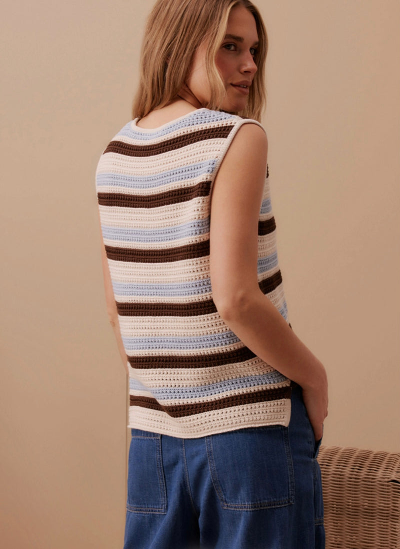 Mesh Knit Tank Chalk Choc Stripe