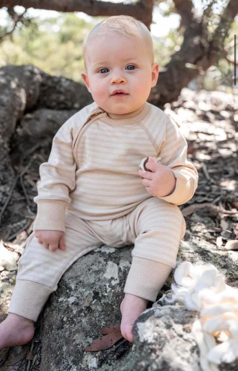 Organic Cotton Double stripe Romper Natural