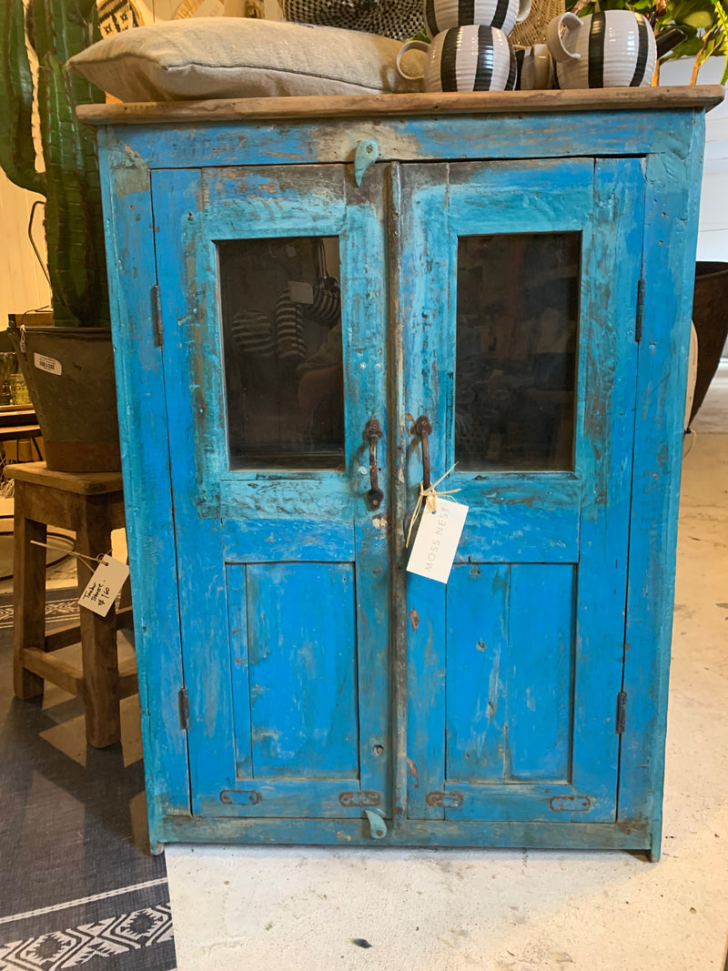 Vintage Indian Timber Cupboard - Blue