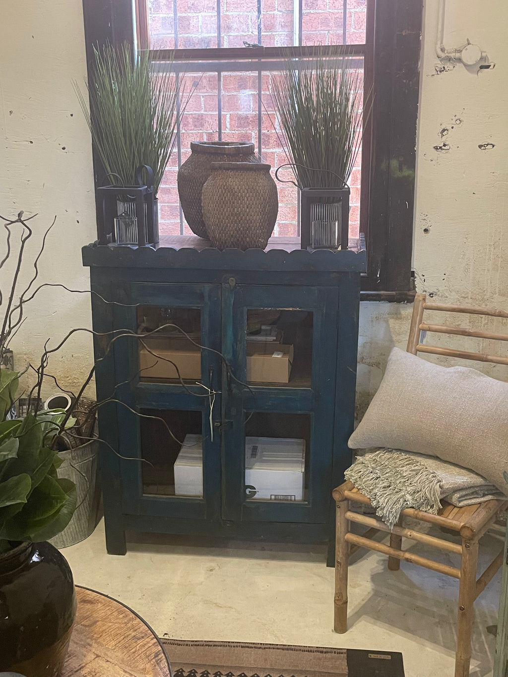 Timber Vintage Cupboard Glass Doors Blue