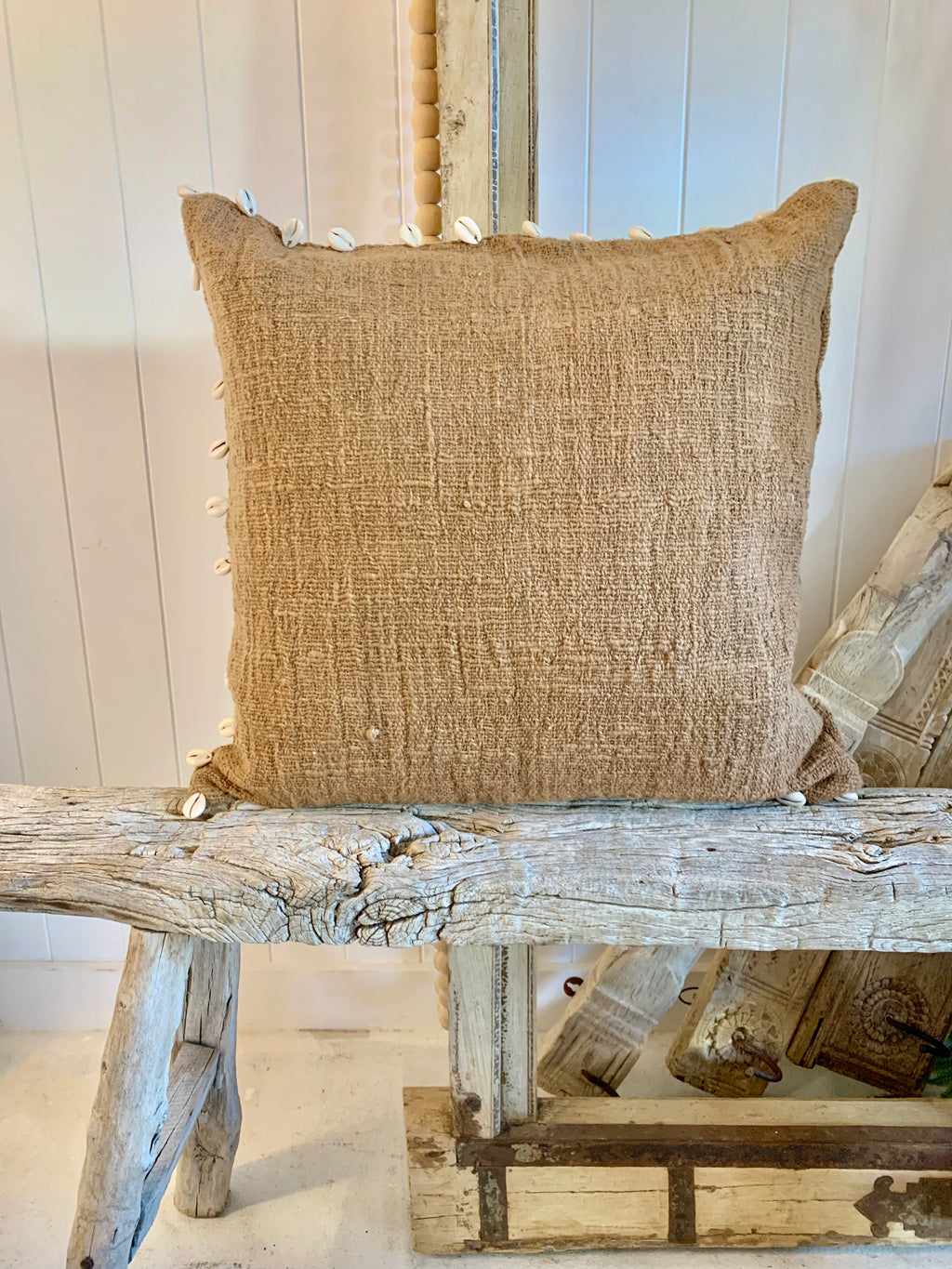 Shell Trim Cushion- Beige