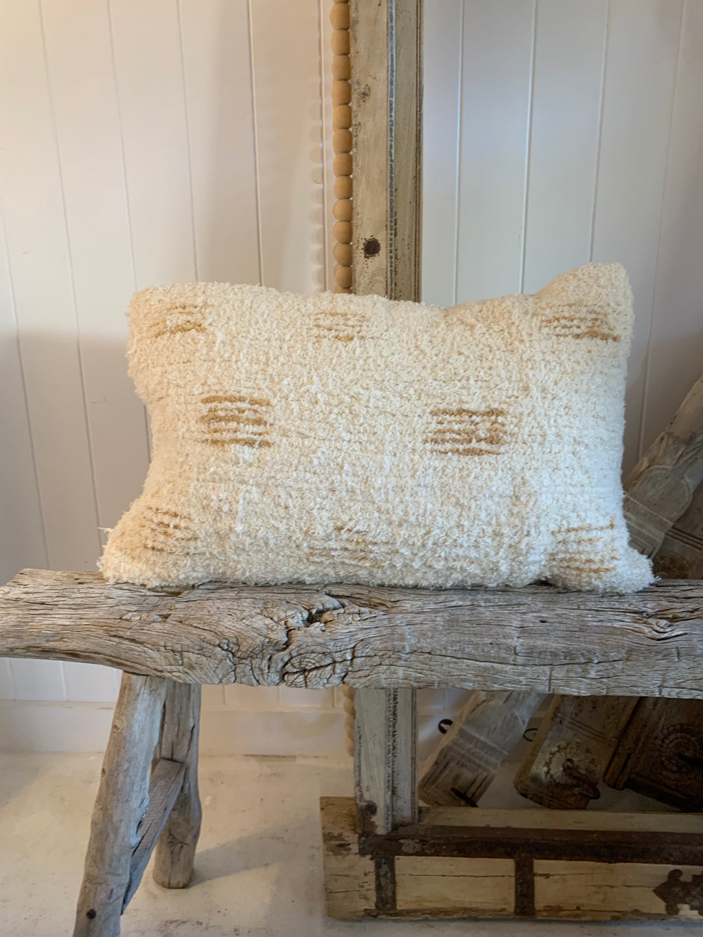 Luxury Wool Lumber Cushion - Cream/Tan Stitching