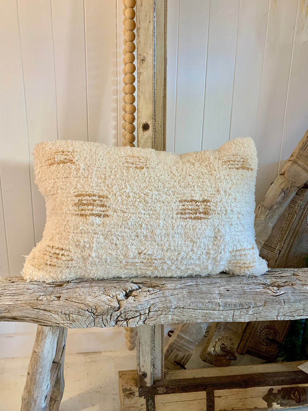 Luxury Wool Lumber Cushion - Cream/Tan Stitching