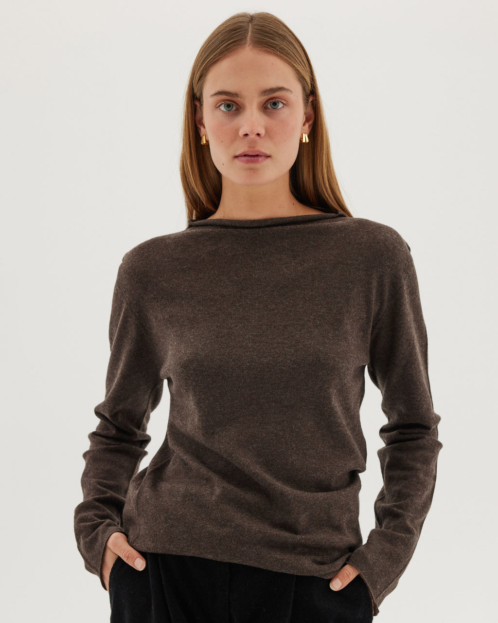 The Funnel Neck Top - Coffee