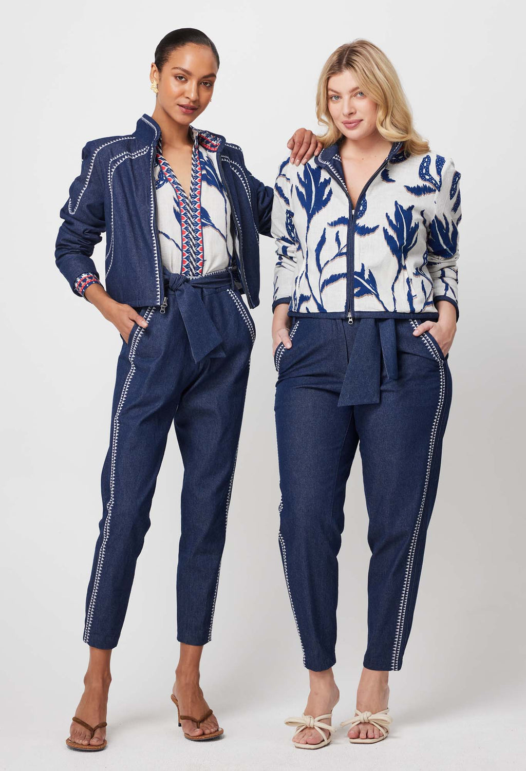 Delray Reversible Placement Embroided Cotton Denim & Linen Viscose Jacket