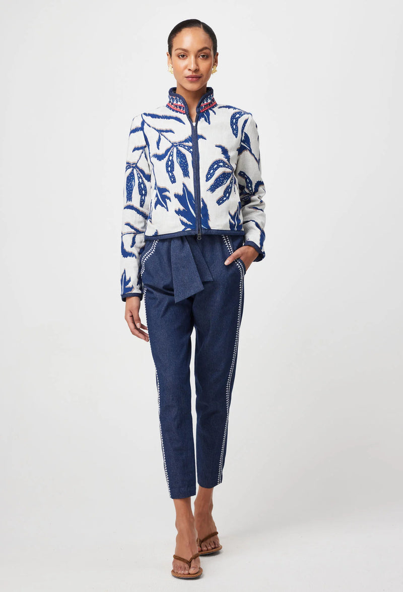 Delray Reversible Placement Embroided Cotton Denim & Linen Viscose Jacket