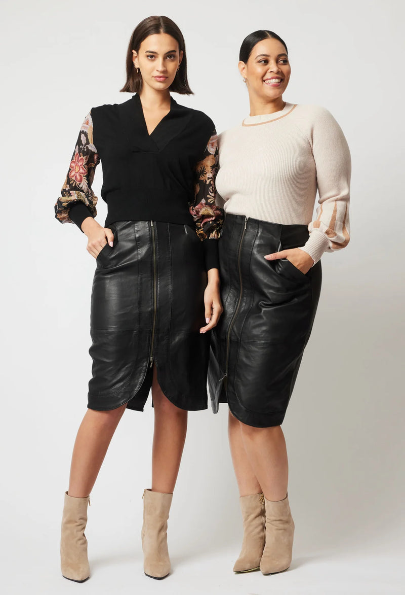 Stella Curved Hem Leather Skirt