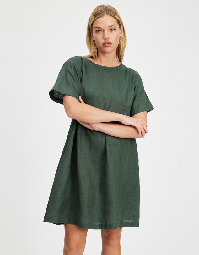 Zavi Linen Dress - Forest