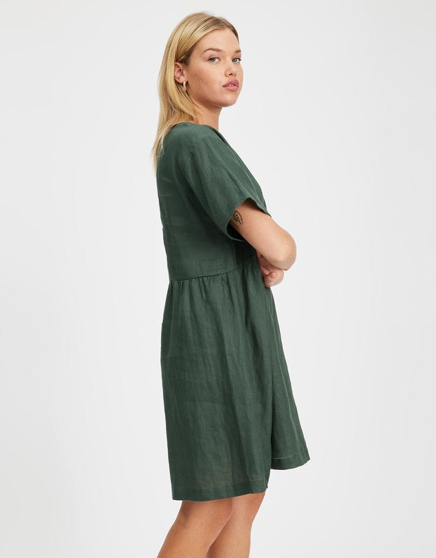 Zavi Linen Dress - Forest