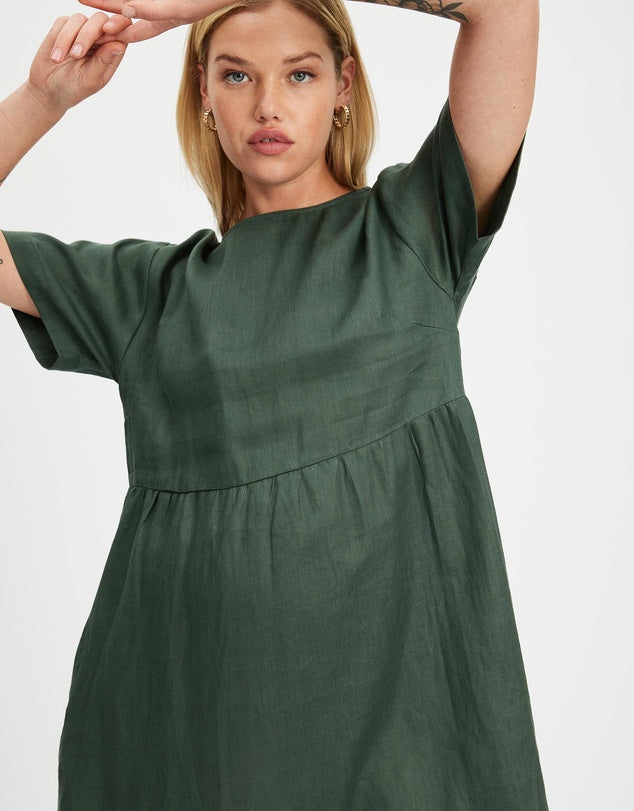 Zavi Linen Dress - Forest