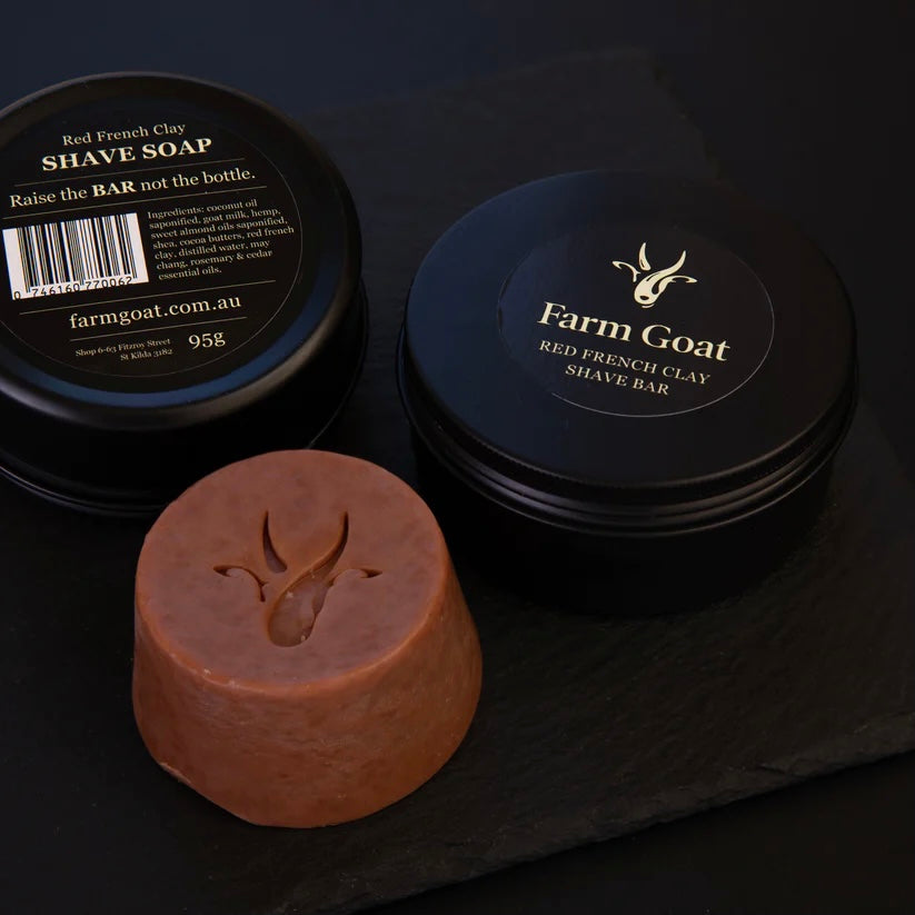 Red French Clay Shave Bar with Travel Tin