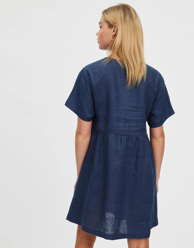 Zavi Linen Dress - French Navy