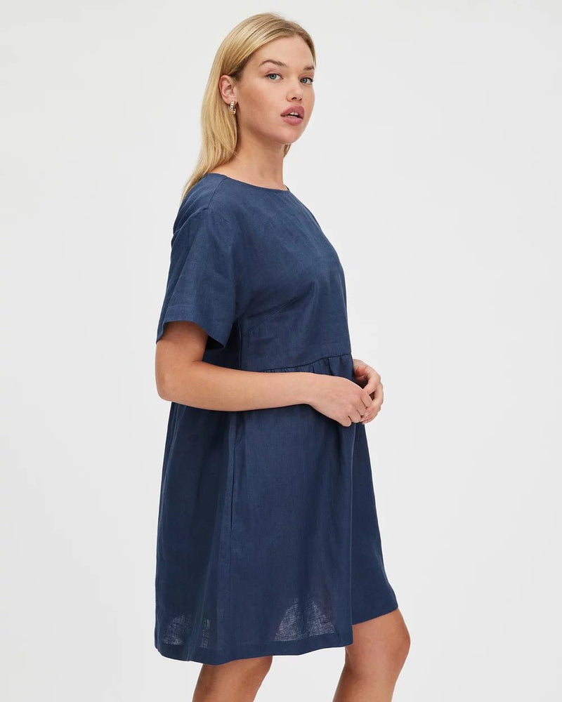 Zavi Linen Dress - French Navy