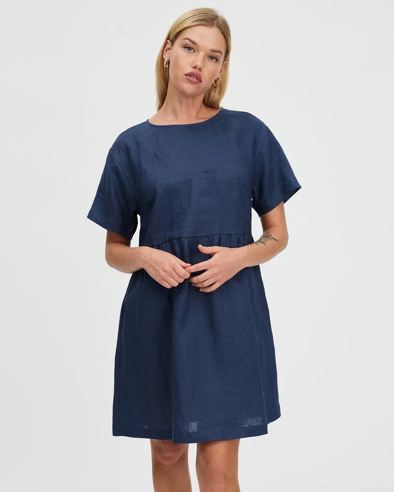 Zavi Linen Dress - French Navy