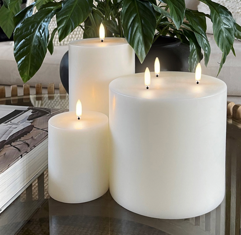 UYUNI Tripe Wick Pillar Candle- Nordic White (15.2cm x 15.2cm)