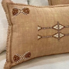 Indian Linen Cushion, Lumbar - Caramel