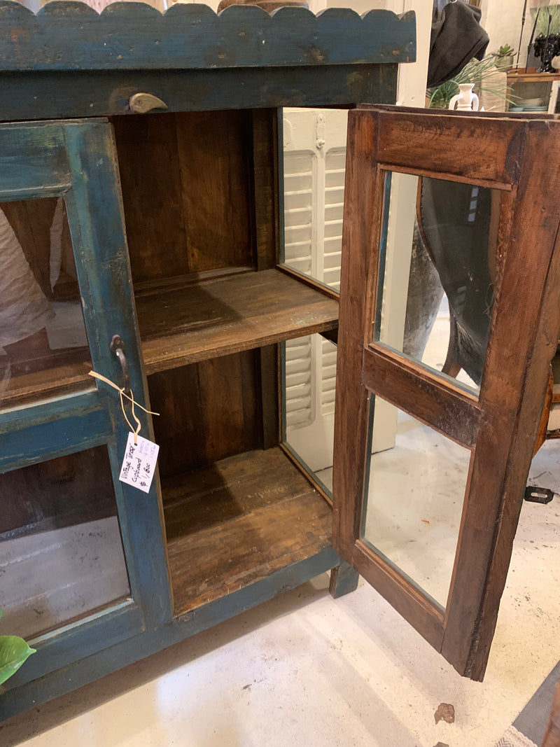 Timber Vintage Cupboard Glass Doors Blue