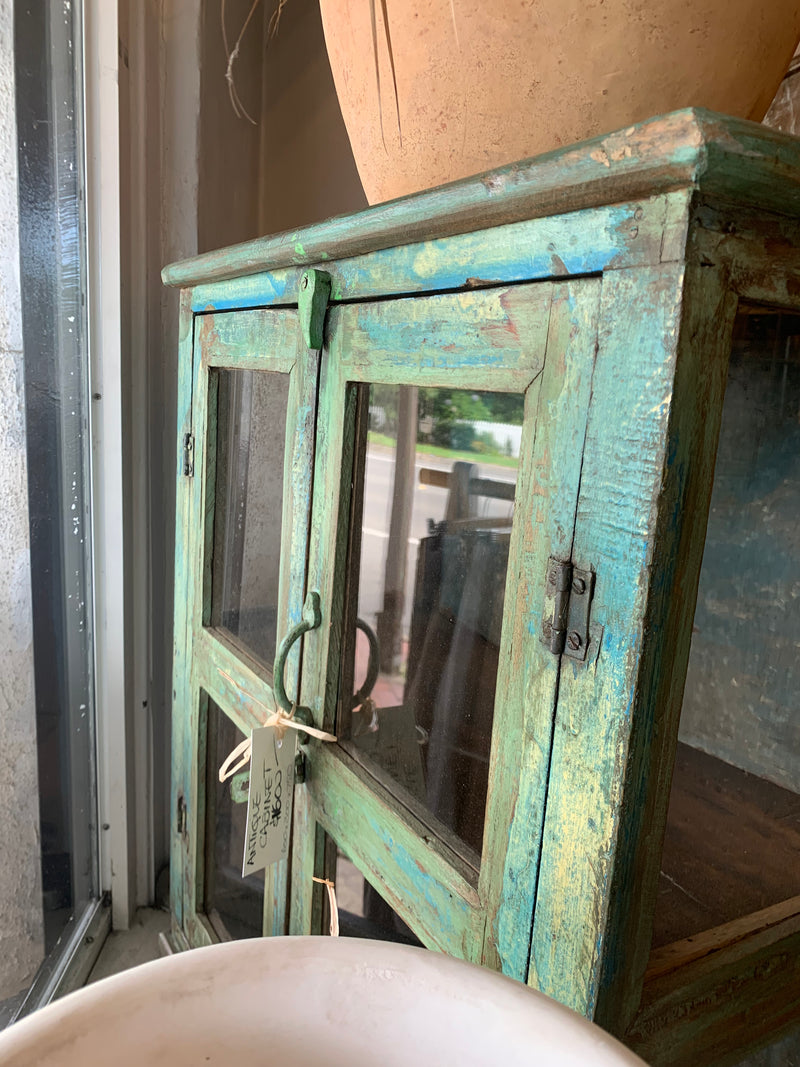 Timber Antique Glass Cabinet Green