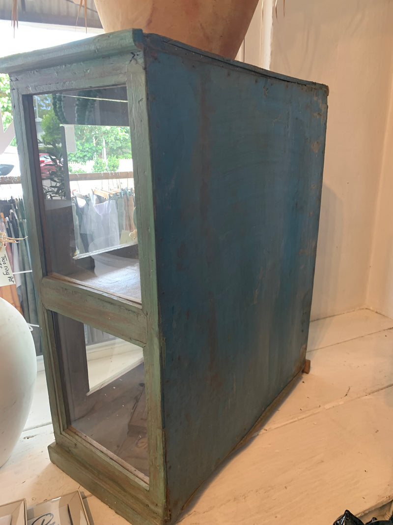 Timber Antique Glass Cabinet Green