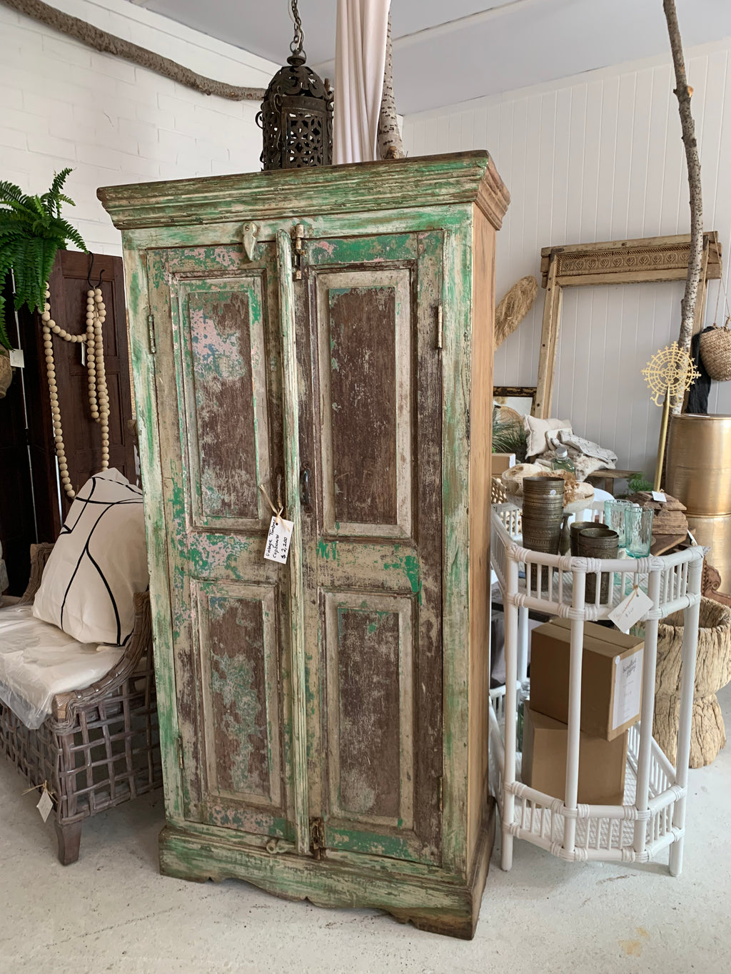 Vintage Timber Cupboard Green
