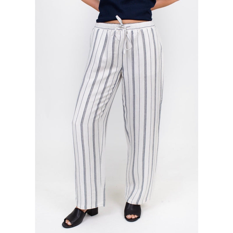 White pant with blue stripe