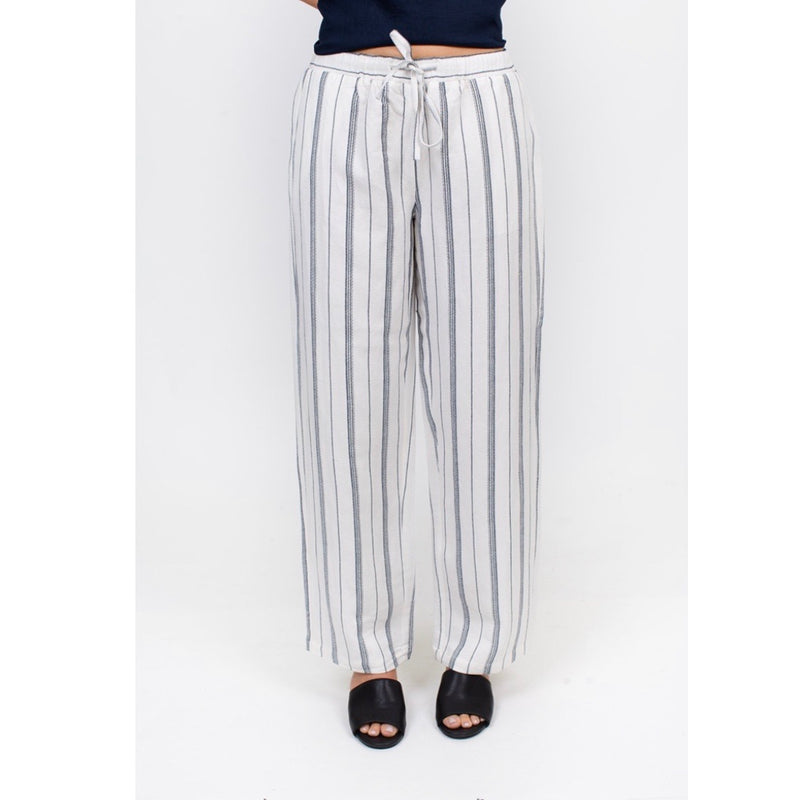 White pant with blue stripe