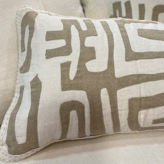 Indian Linen Cushion, Lumbar (white & natural)